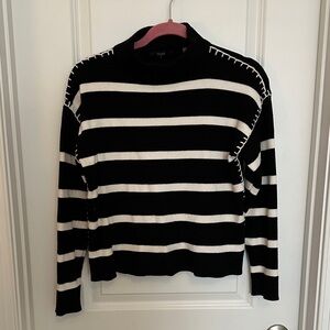 Tahari Black and White Striped Mockneck Sweater